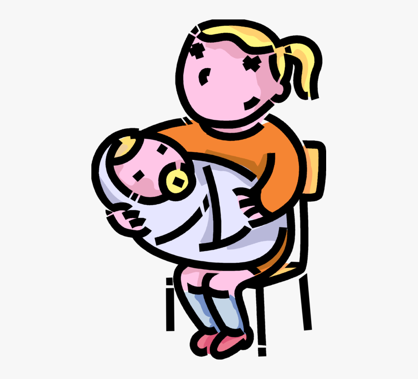 Sister With Newborn Vector - Women Holding Baby Cartoon, HD Png Download, Free Download