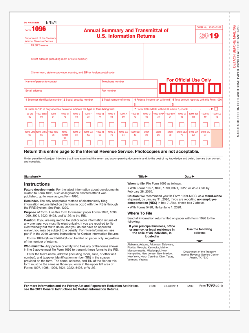 1096 Form, HD Png Download, Free Download