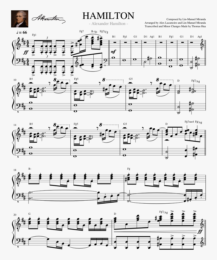 Alexander Hamilton Sheet Music Vector - Hamilton Songs On Piano, HD Png Download, Free Download