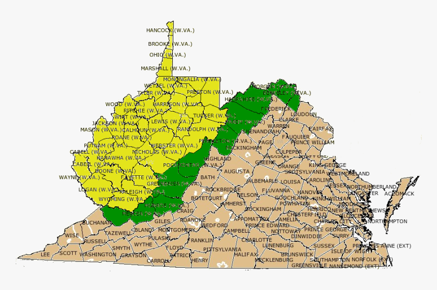 Original 39 Counties Included In August 20, 1862 Dismemberment - Wv And Va County Map, HD Png Download, Free Download