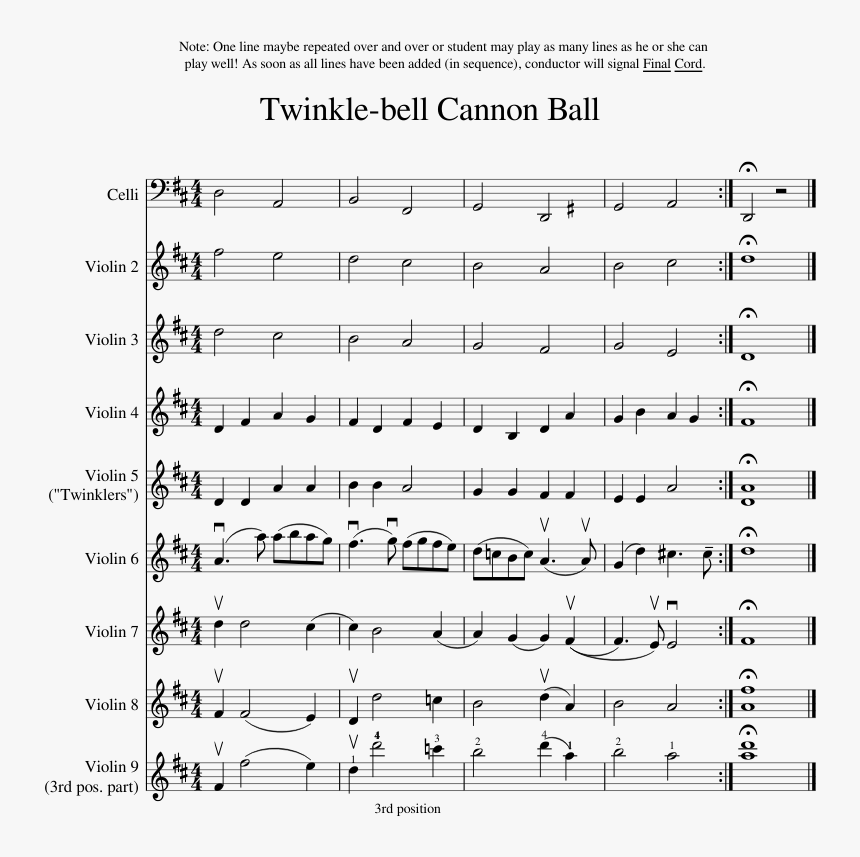 Twinkle-bell Cannon Ball - Twinkle Bell Canon Cello Sheet Music, HD Png Download, Free Download