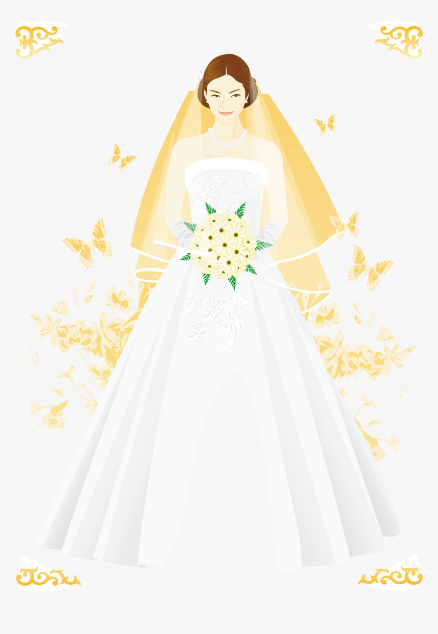 Bride Marriage Hand Painted - Bride Wedding Dress Cartoon Png