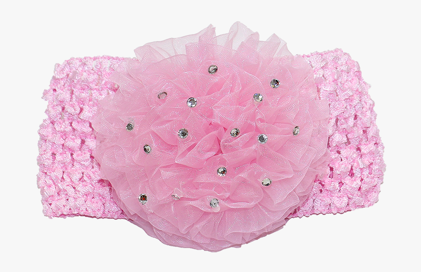 Hairband With Large Organza Pink Flower - Crochet, HD Png Download, Free Download