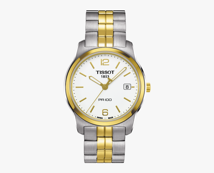 Tissot Pr100 White Dial Two-tone Men"s Watch"
 Class= - Fossil Watch Man Gold, HD Png Download, Free Download