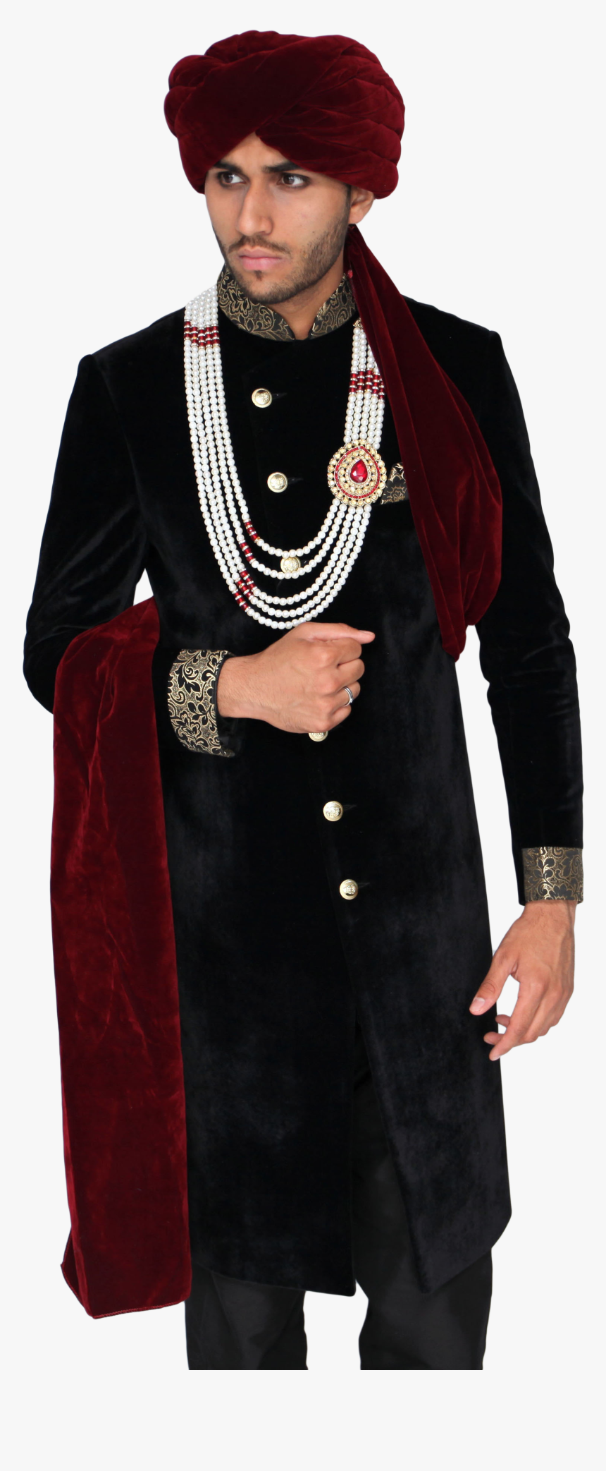 Maroon Velvet Turban Safa Hat With Trail - Costume, HD Png Download, Free Download