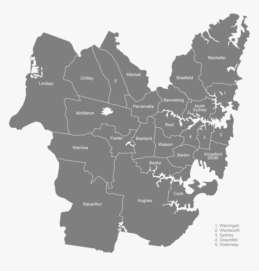 Australian Electoral Divisions Of Sydney, 2016 - Federal Election Map Sydney, HD Png Download, Free Download
