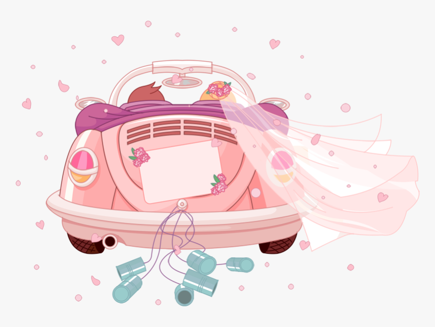 Pink Romantic Car Wedding Marriage Invitation Cartoon - Wedding Car Clipart, HD Png Download, Free Download