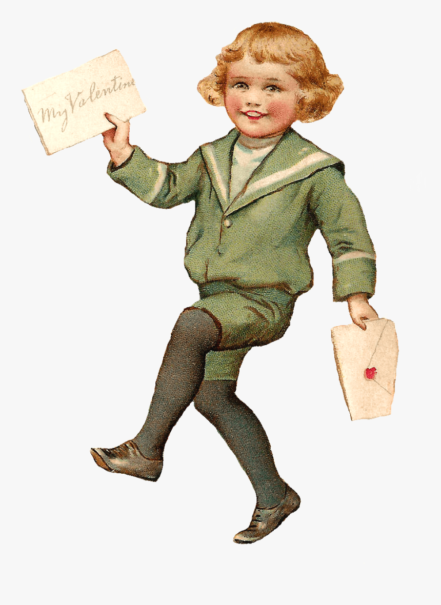 Vintage Boy With Valentine Letter - Png Vintage Boy, Transparent Png, Free Download