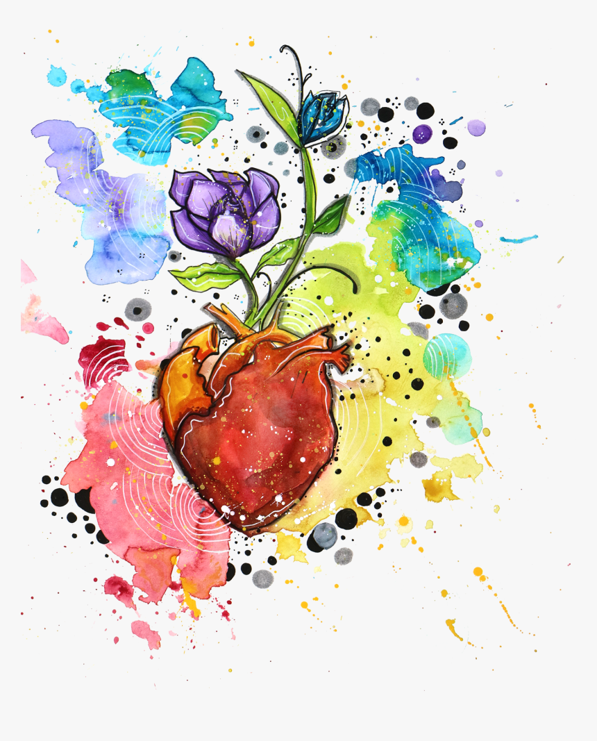 Heart,flower, Watercolours, Colour Splash - Splash Heart Colour, HD Png Download, Free Download