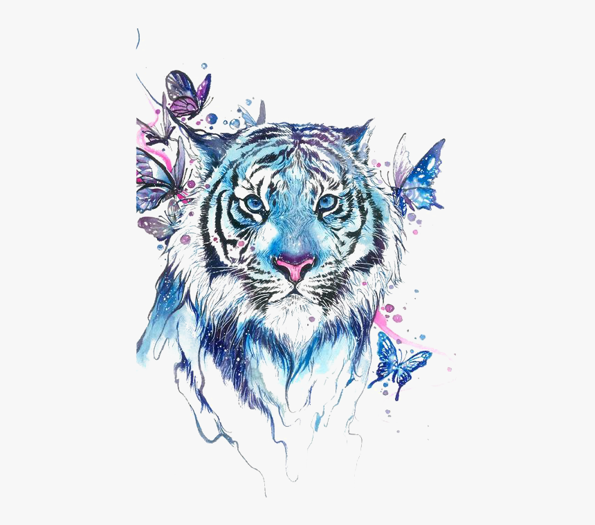 Tiger Butterfly Abziehtattoo Flash Drawing Free Transparent - Tiger And Butterfly Drawing, HD Png Download, Free Download