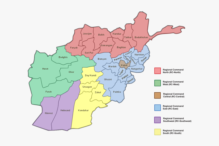 Afghanistan Regional Commands With Provinces - Afghanistan Regional Command Map, HD Png Download, Free Download