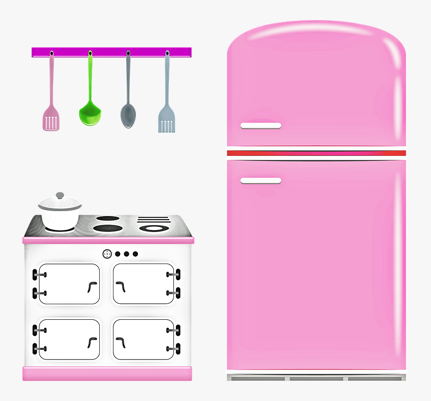 Retro Stove, Retro Refrigerator, Retro Kitchen, Pots - Vector Utensilios De Cozinha Rosa Png, Transparent Png, Free Download