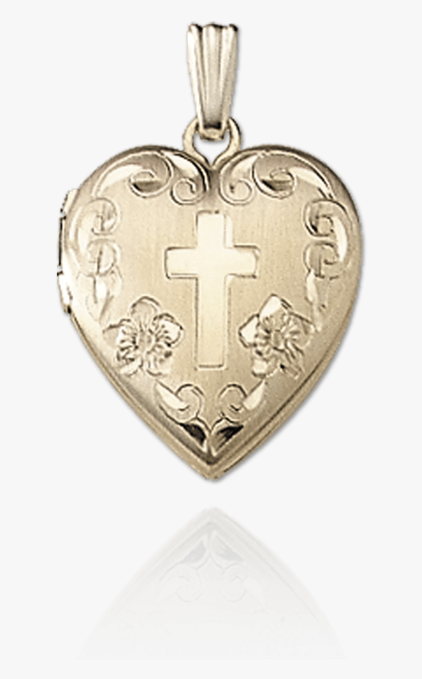 Heart Locket With Engraved Cross And Flower Design - Locket, HD Png Download, Free Download