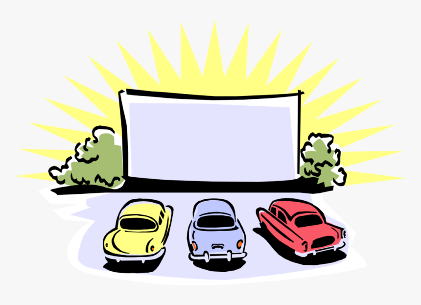 Vector Illustration Of Drive-in Movie Theatre Or Theater - Drive In Movie Theater Cartoon, HD Png Download, Free Download