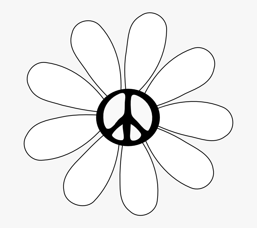 Peace Symbol Peace Sign Flower 29 Black White Line - Transparent Hippie Flowers Png, Png Download, Free Download
