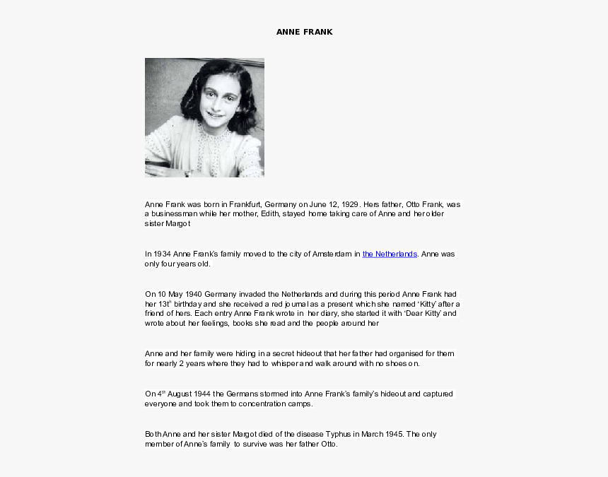 Anne Frank, HD Png Download, Free Download