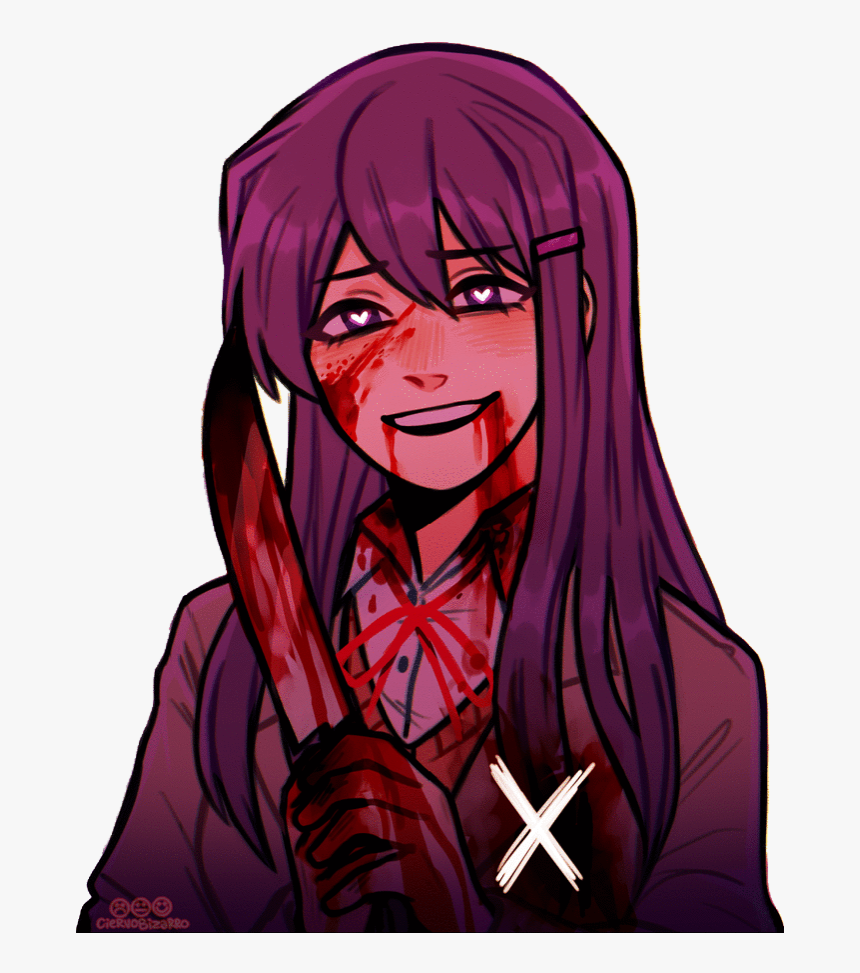#yuri #ddlc #doki #knife #blood #mad #freetoedit - Doki Doki Literature Club Yuri Bloody, HD Png Download, Free Download