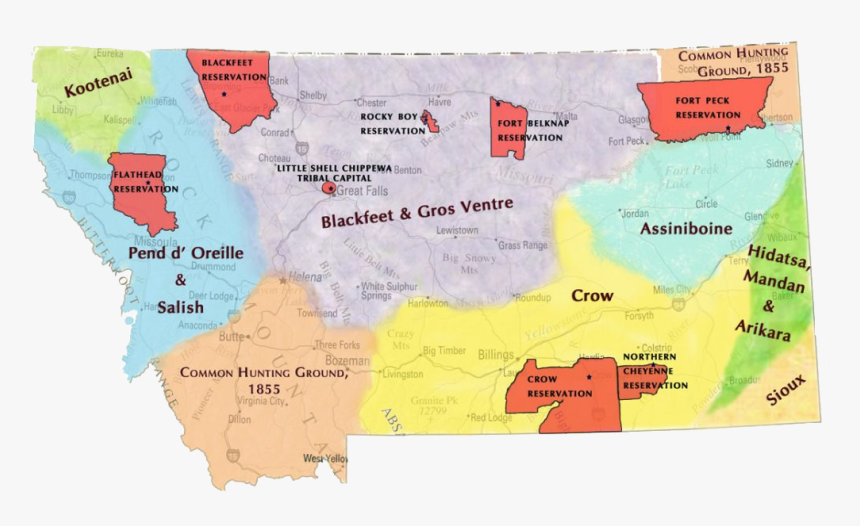 Map Of Montana Common Hunting Grounds In - Tribal Territories In Montana, HD Png Download, Free Download