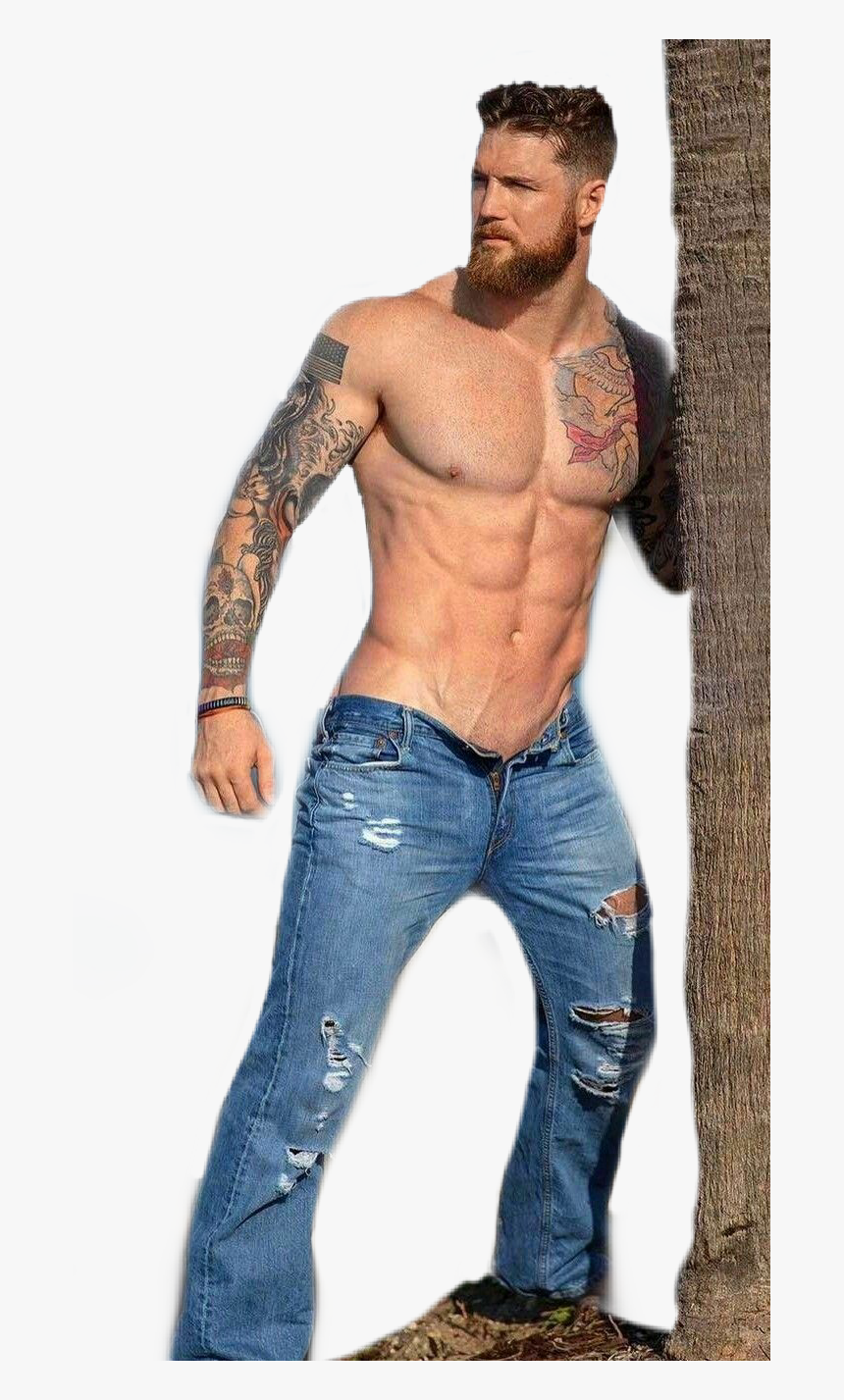 guy #man #hot #sexy #handsome #tats #tattoo Hot Men With Jean, HD Png Download - kindpng