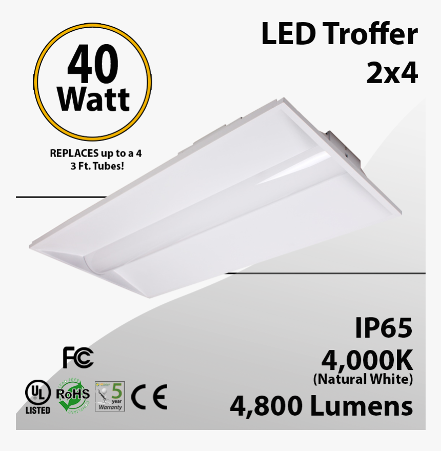 Led Recessed Troffer 40w 4800 Lm 4000k Acrylic Frosted - Art Paper, HD Png Download, Free Download