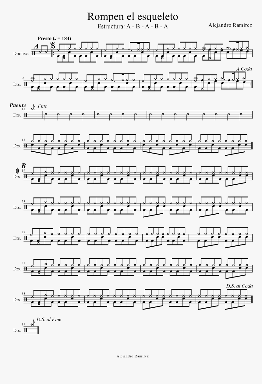 Partitura De Batería , Png Download - Partitura Undertale Clave De Do, Transparent Png, Free Download