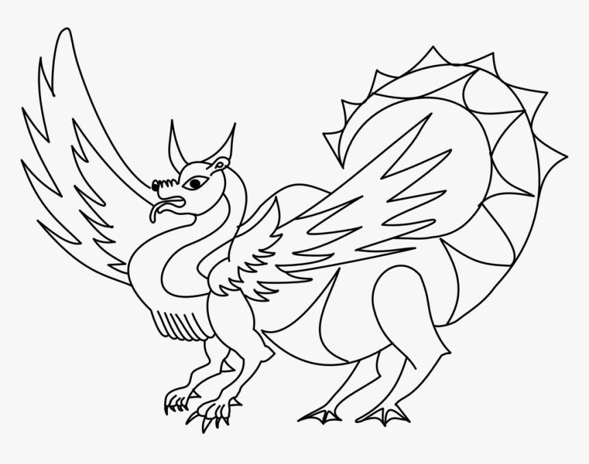 Dragon, Wings, Tail, Creature, Mythical, Monster - Black And White Clip Art Dragon, HD Png Download, Free Download