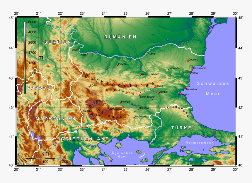 Topographic Map Of Bulgaria German - Topographic Map, HD Png Download, Free Download