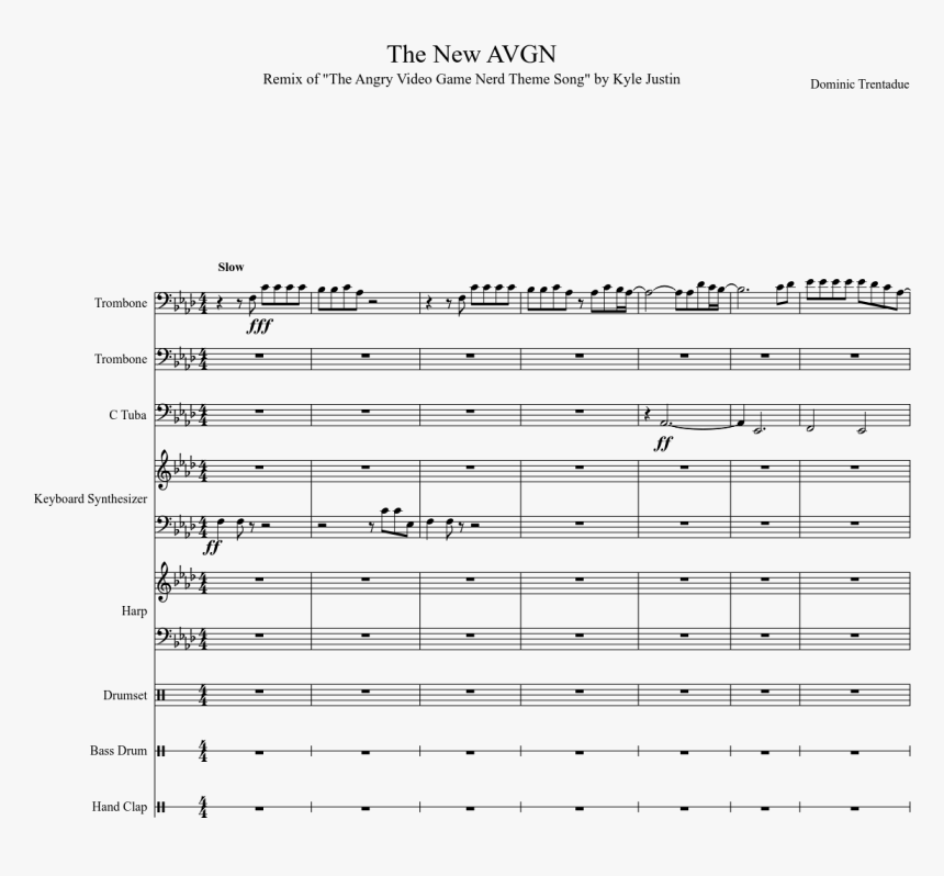 The New Avgn Sheet Music Composed By Dominic Trentadue - Sheet Music, HD Png Download, Free Download