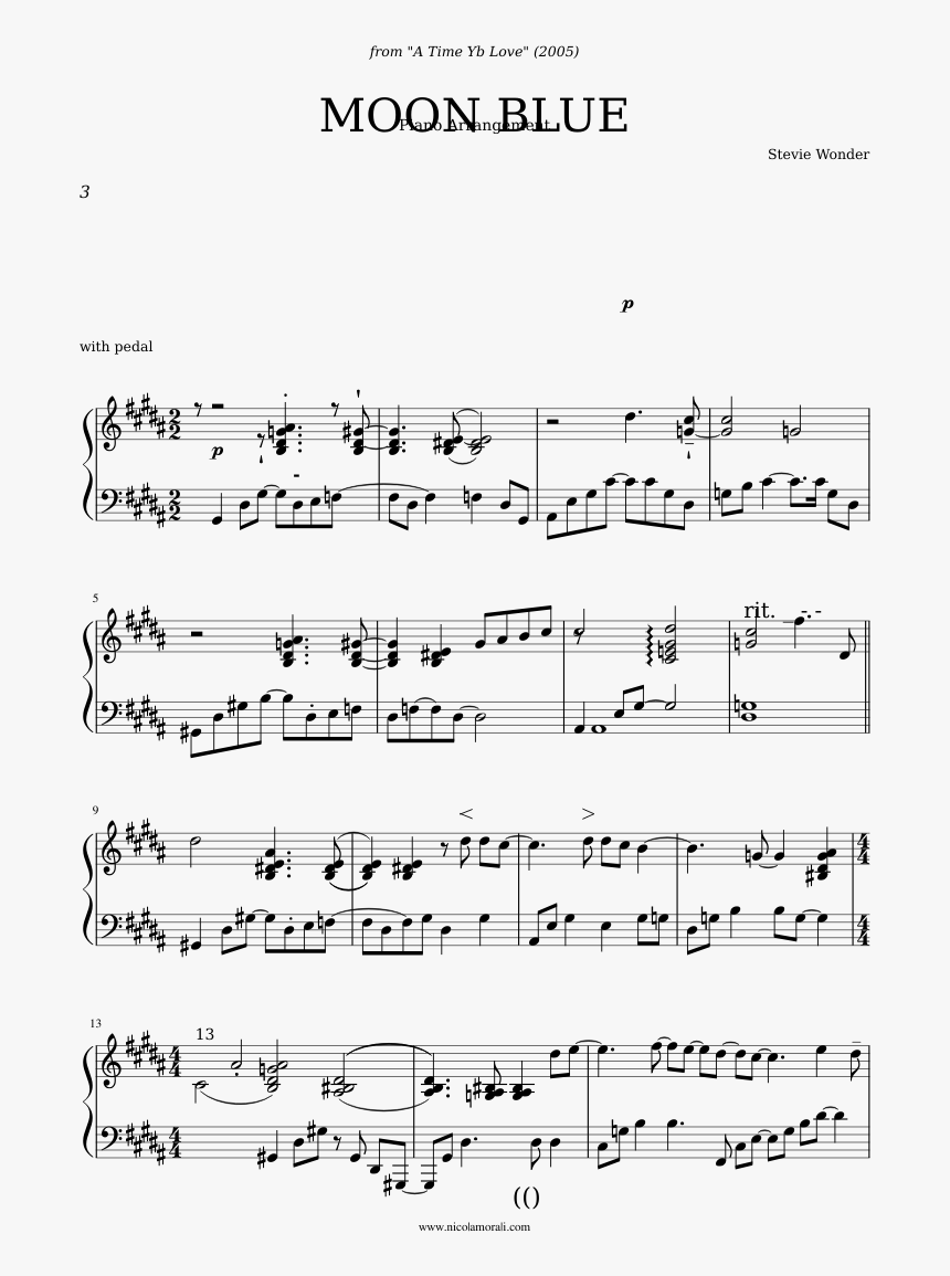 Moon Blue Stevie Wonder Sheet Music, HD Png Download, Free Download