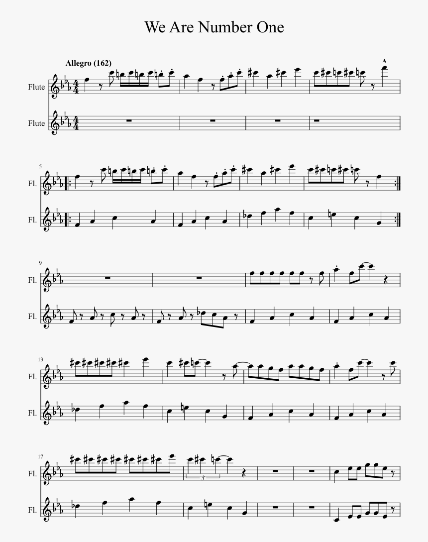 Sheet Music Clipart Musical Show - We Are Number One Flute, HD Png Download, Free Download