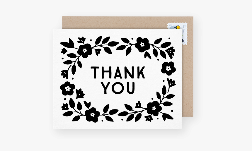 Lovely Floral Black And White Thank You Card - Thank You Black And White Design, HD Png Download, Free Download