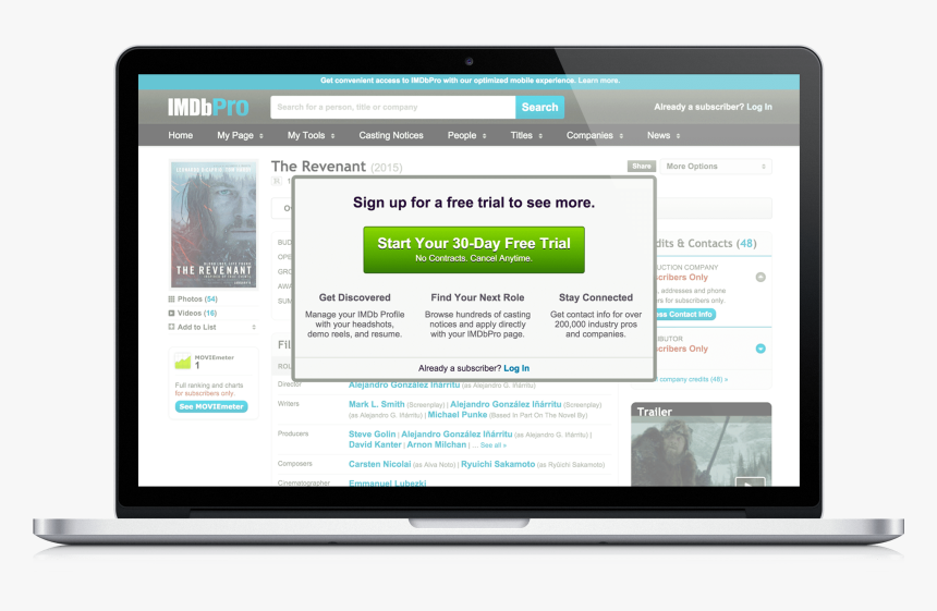 Imdbpro Modal Paywall Before - Limeade Engagement Dashboard, HD Png Download, Free Download
