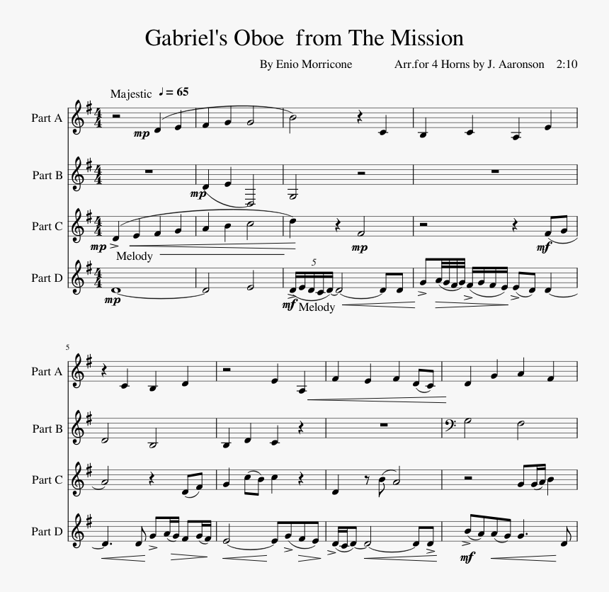 Gabriel"s Oboe From The Mission Sheet Music Composed - Back Pocket Solo, HD Png Download, Free Download