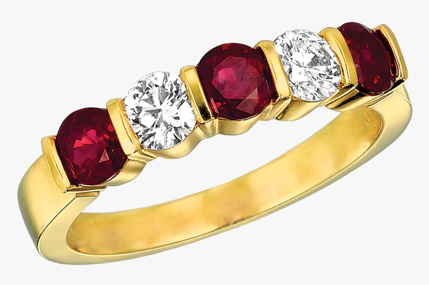 18kt Yellow Gold 5 Stone Diamond And Ruby Ring, HD Png Download, Free Download