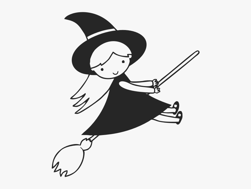 Flying Witch Line Art - Cartoon Witch Clipart Black And White, HD Png Download, Free Download