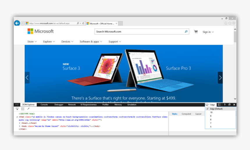 Microsoft Edge In Internet Explorer 11 - Emulation Microsoft Edge, HD Png Download, Free Download