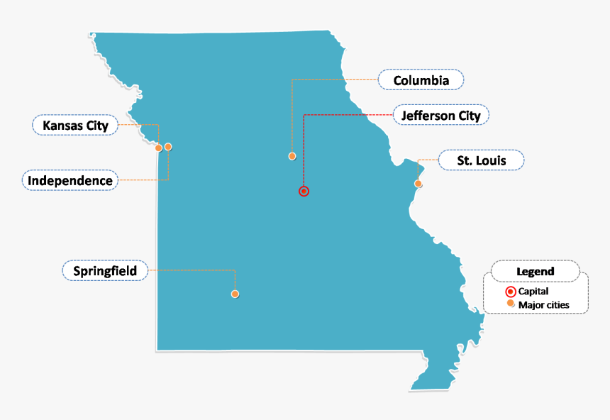 State Of Missouri Map With Outline And Cities Labeled - Missouri State Vector, HD Png Download, Free Download