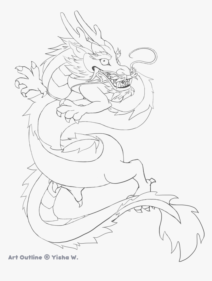 Chinese Dragon Easy Drawing - Line Art, HD Png Download, Free Download