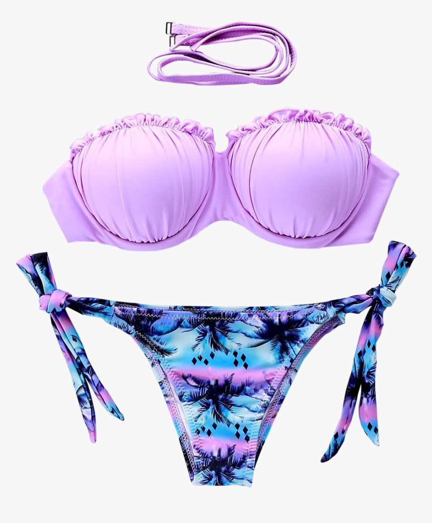 Strapless Coconut Palm Print Bikini Set"
 Class="lazy - Bikini, HD Png Download, Free Download