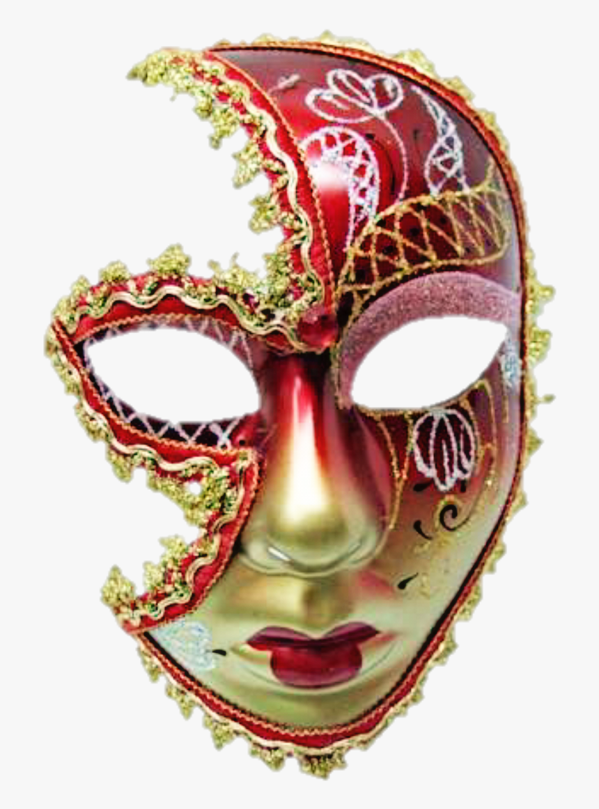 #gold #mardigras #carnival #mask #feathers #red - Mask, HD Png Download, Free Download