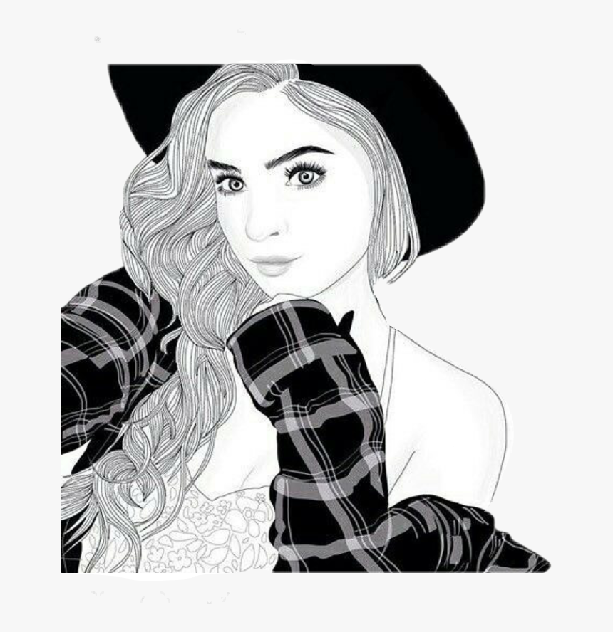 Black And White Girl Drawings, HD Png Download, Free Download