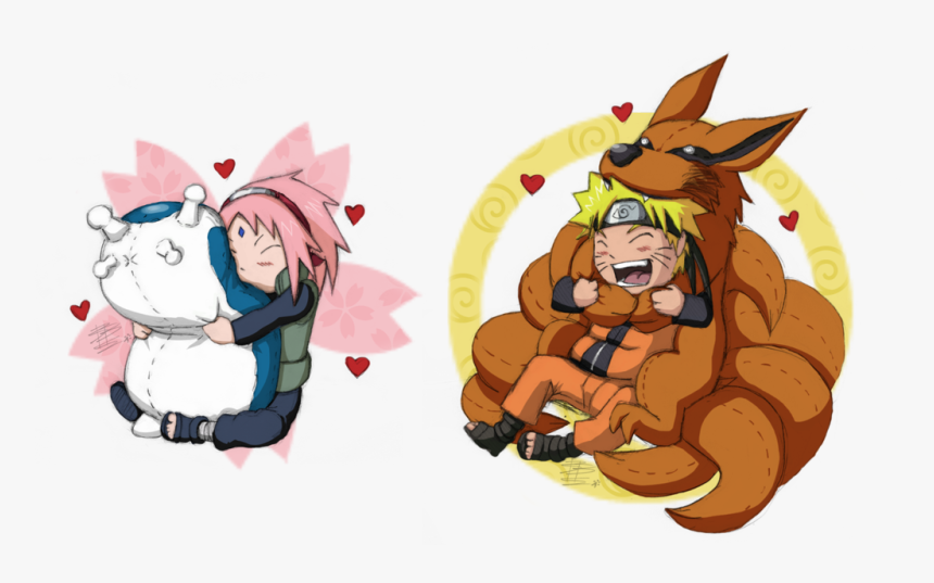 Naruto And Sakura Peluches Hugs Colored Sketch By Bollybauf - Kurama And Sakura, HD Png Download, Free Download