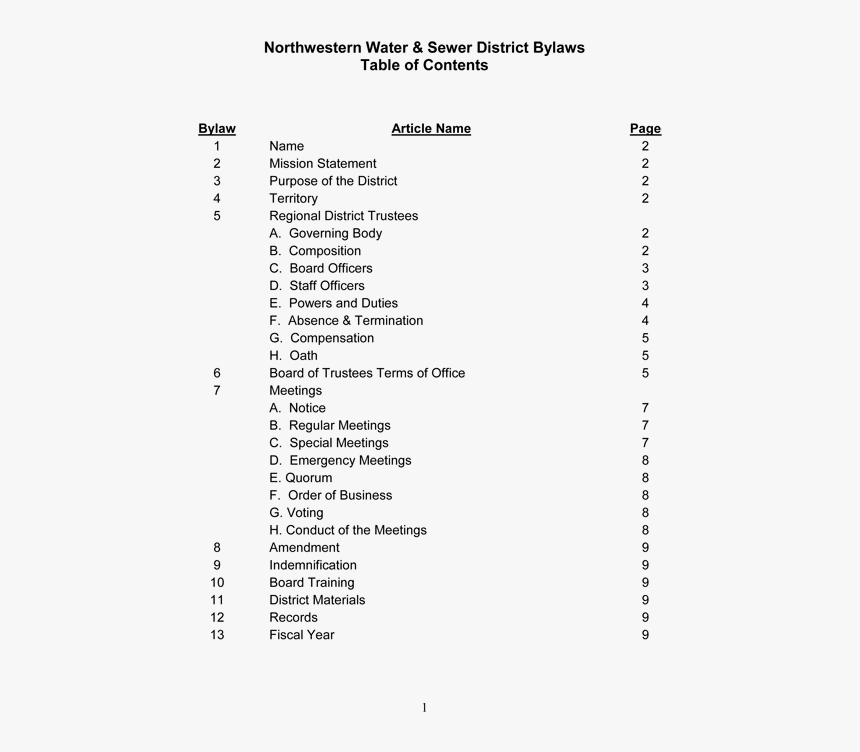 Image Of Nwwsd Bylaws Table Of Contents, HD Png Download, Free Download