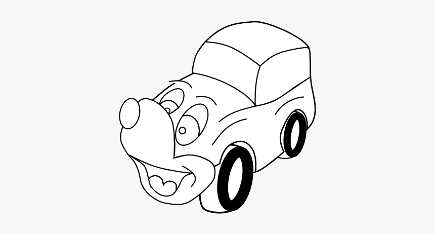 Comic Yellow Car Black White Line Art 555px - Illustration, HD Png Download, Free Download