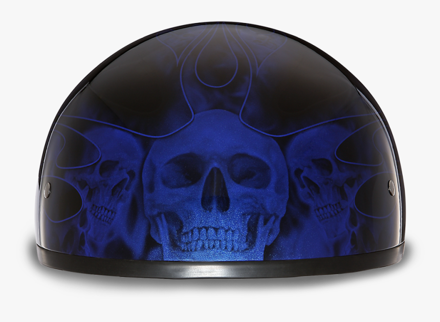 Daytona Skull Cap W/ Skull Flames Blue Helmet Bike - Skull, HD Png Download, Free Download