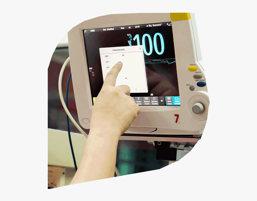 A Nurse Uses A Touchscreen To View Patient Vitals - Gadget, HD Png Download, Free Download