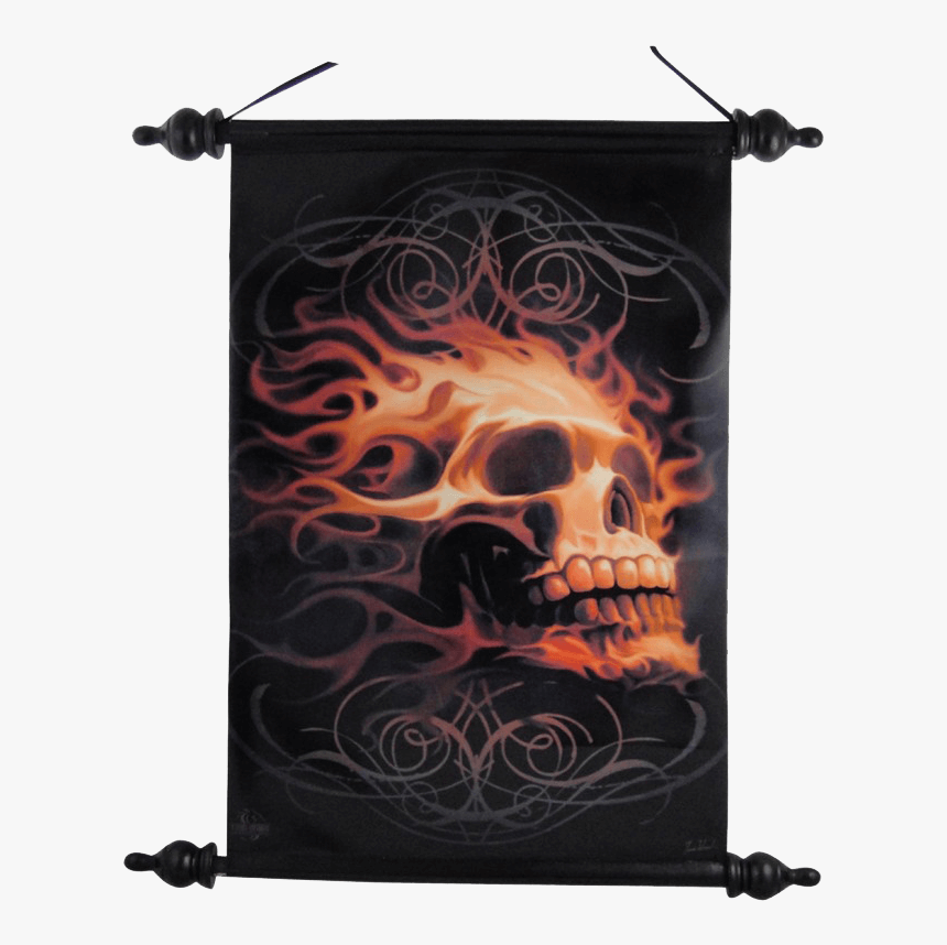 Ornate Fire Skull Art Scroll - Fire Skull Poster, HD Png Download, Free Download
