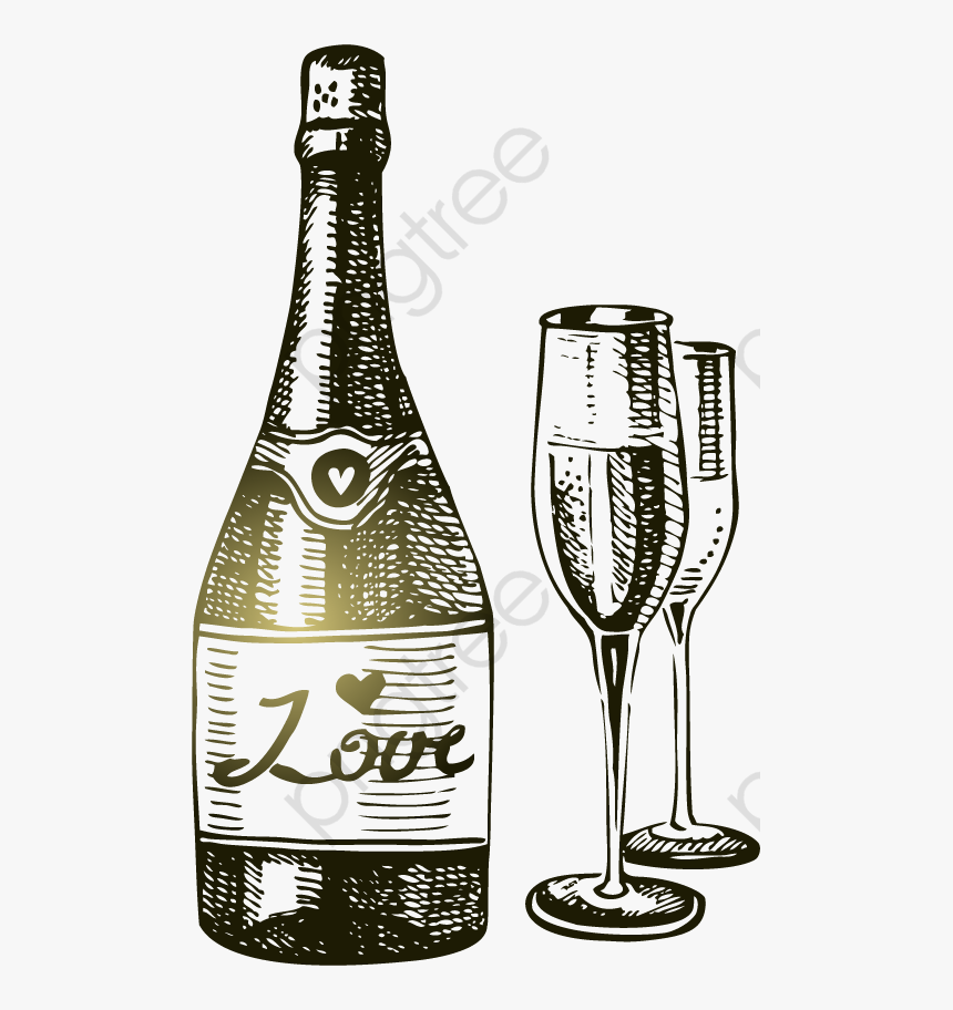 Champagne Glass Clipart Vector - Champagne Illustration Vintage, HD Png Download, Free Download