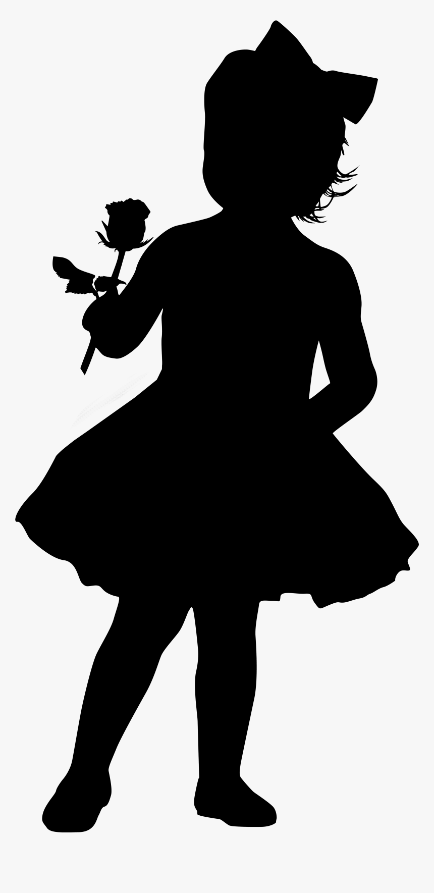 Little Girl With Rose Silhouette Png Clip Art Image - Little Girl Silhouette, Transparent Png, Free Download