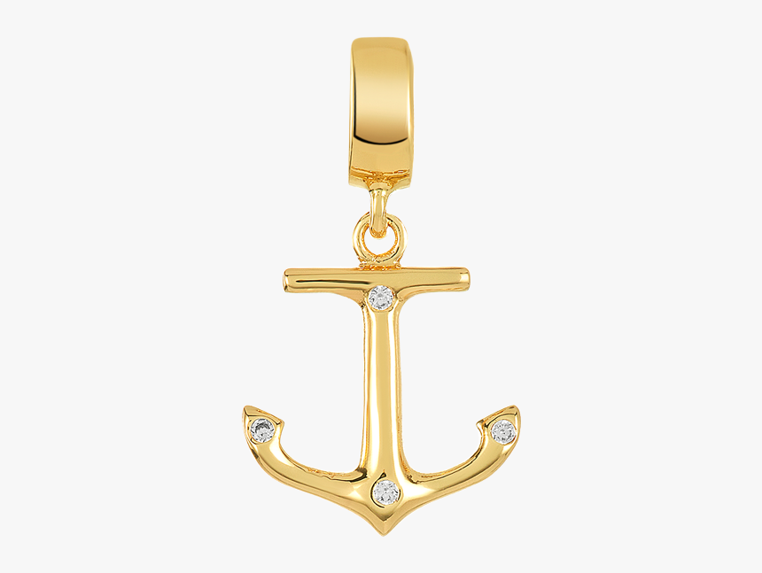 Gold Anchor Charm With Clear Cz Stones For Use On Dbw - Cross, HD Png Download, Free Download